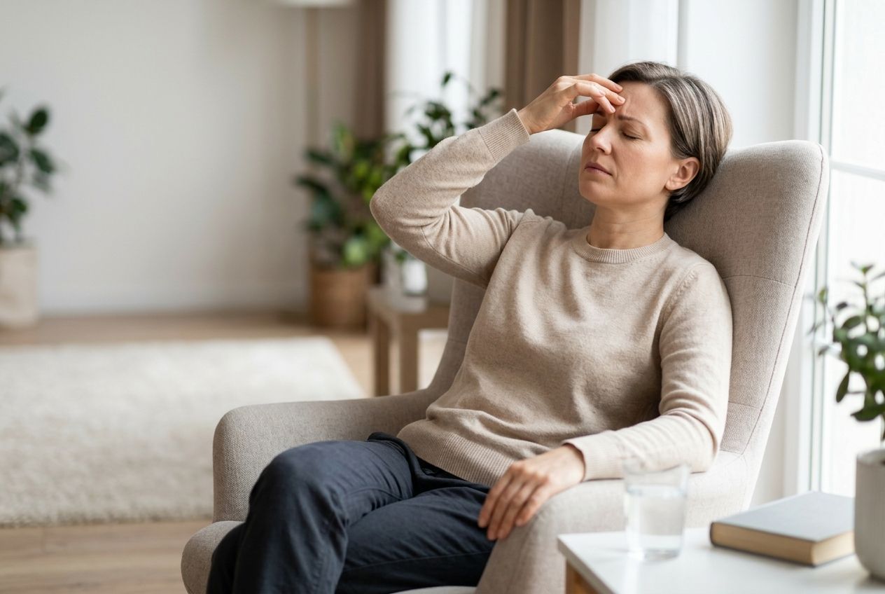 Капельница с магнезией — женщина держится за лоб